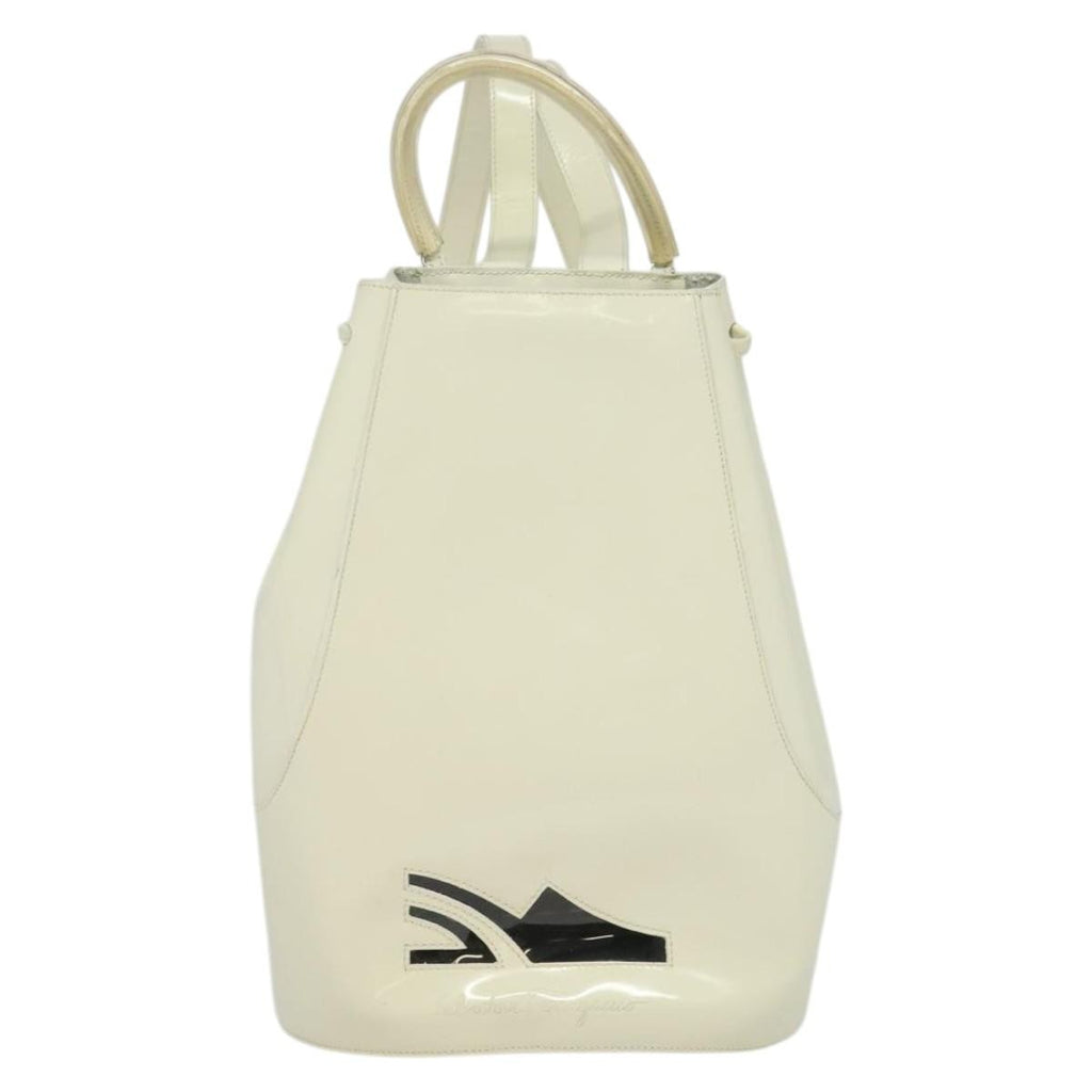 Salvatore Ferragamo Vintage Gancini Backpack Patent Leather White Patent_Leather Backpack Bag (Authentic  )