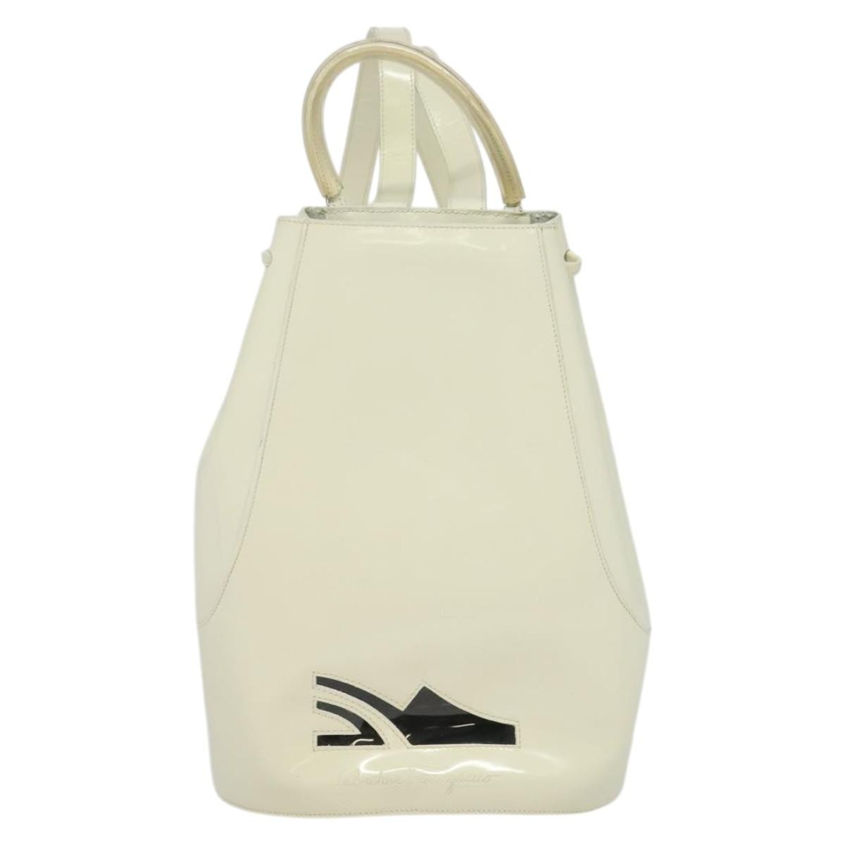 Salvatore Ferragamo Vintage Gancini Backpack Patent Leather White Patent_Leather Backpack Bag (Authentic  )