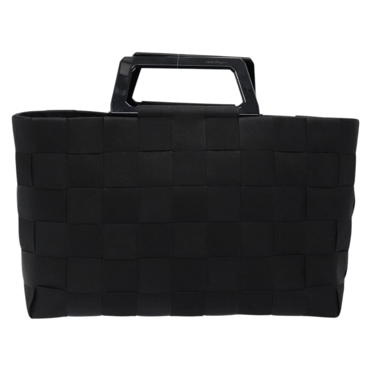 Salvatore Ferragamo Vintage Handbag Canvas Black Canvas Handbag (Authentic  )