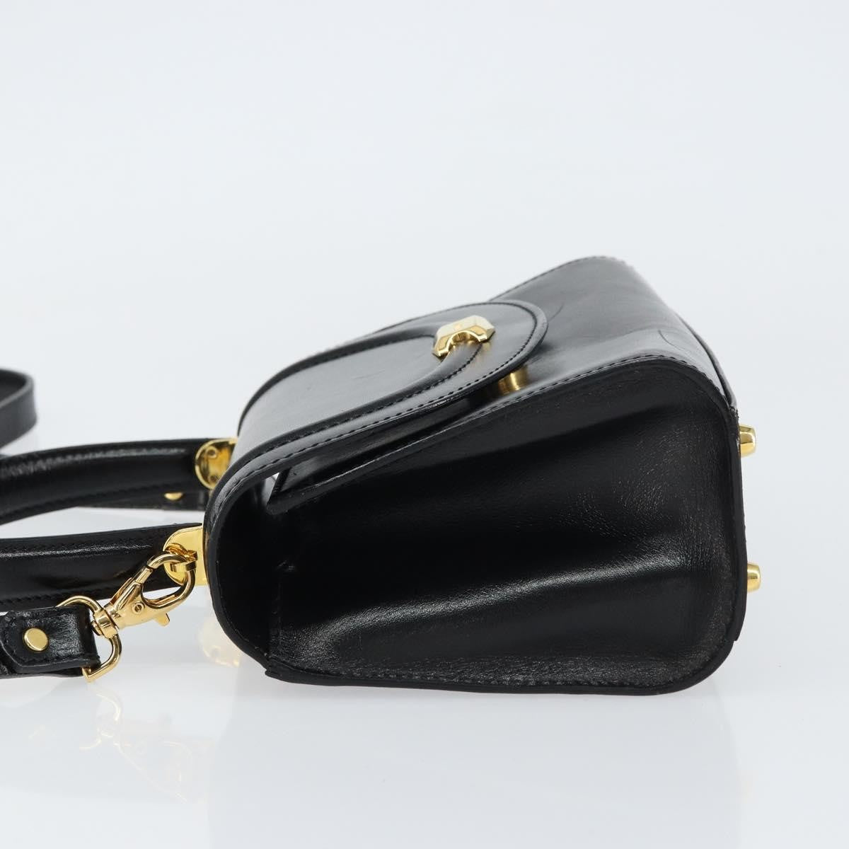Bally Vintage Handbag Leather Black Leather Handbag (Authentic  )
