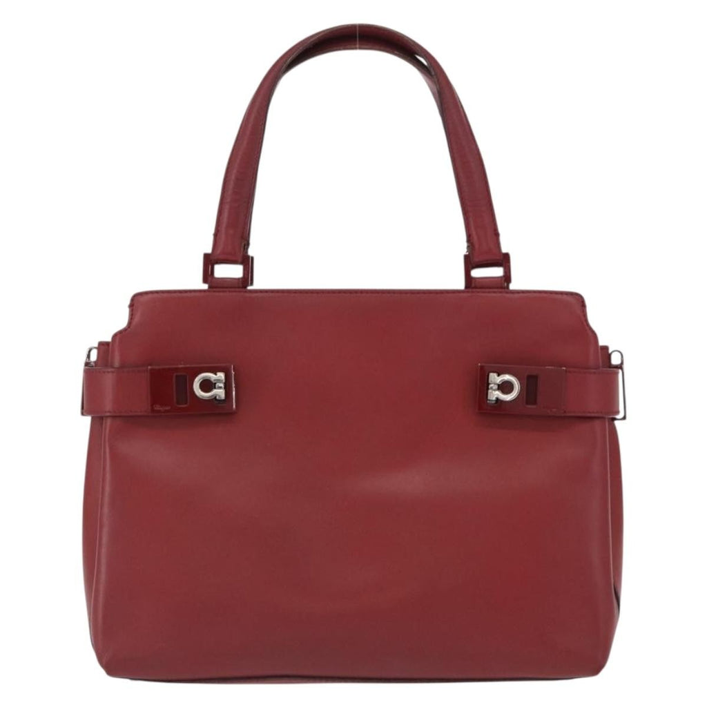 Salvatore Ferragamo Double Gancini Side Buckle Tote Leather Red Leather Handbag (Authentic  )