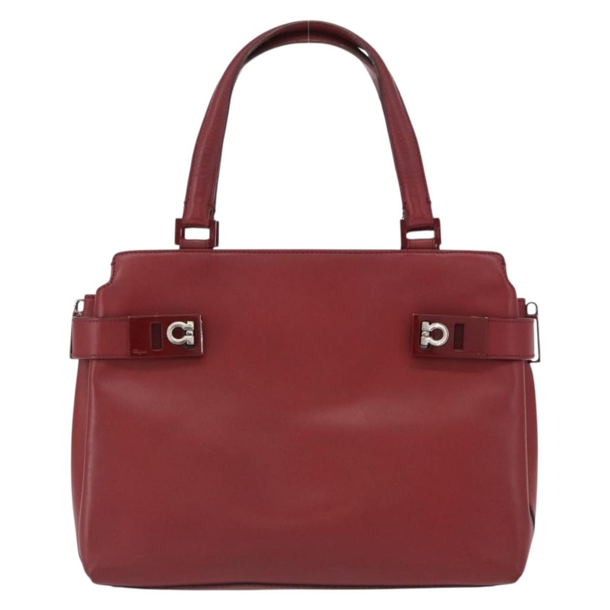 Salvatore Ferragamo Double Gancini Side Buckle Tote Leather Red Leather Handbag (Authentic  )