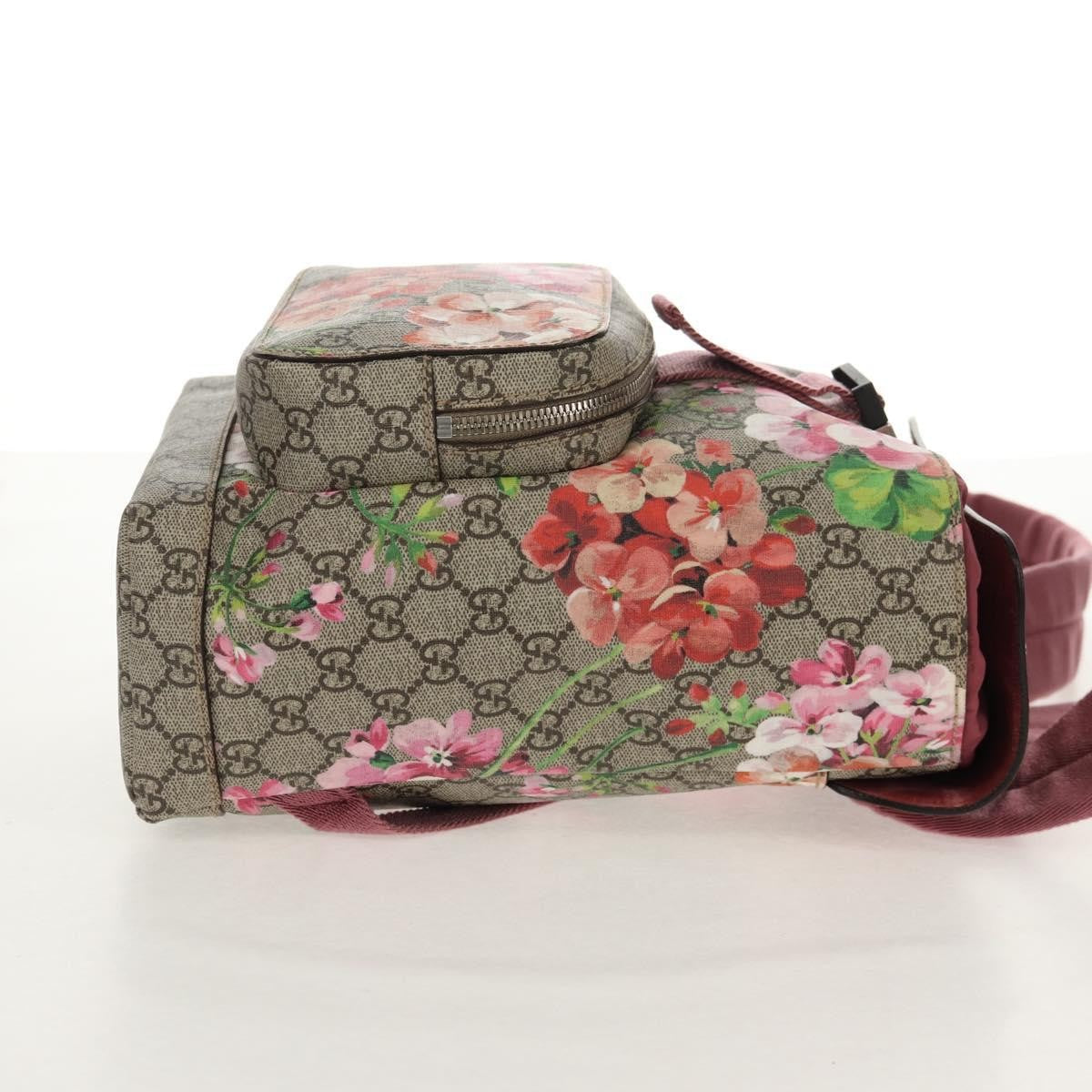 Gucci Buckle Backpack Blooms Print Gg Coated Canvas Beige Canvas Backpack Bag (Authentic  )