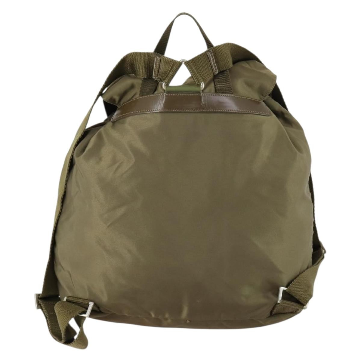 Prada Vela Double Front Pocket Backpack Tessuto With Saffiano Leather Khaki Nylon Backpack Bag ( )