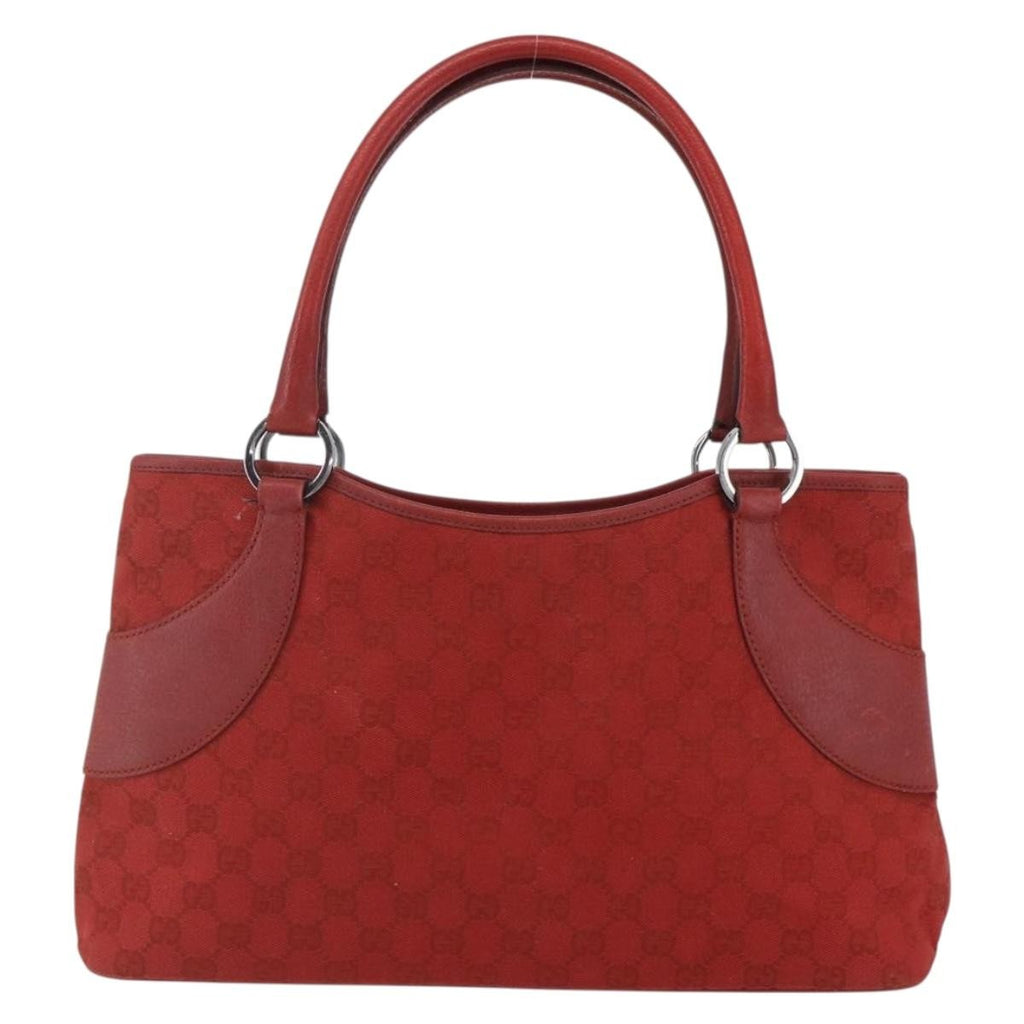 Gucci Vintage Ring Tote Gg Canvas With Leather Red Canvas Handbag (Authentic  )