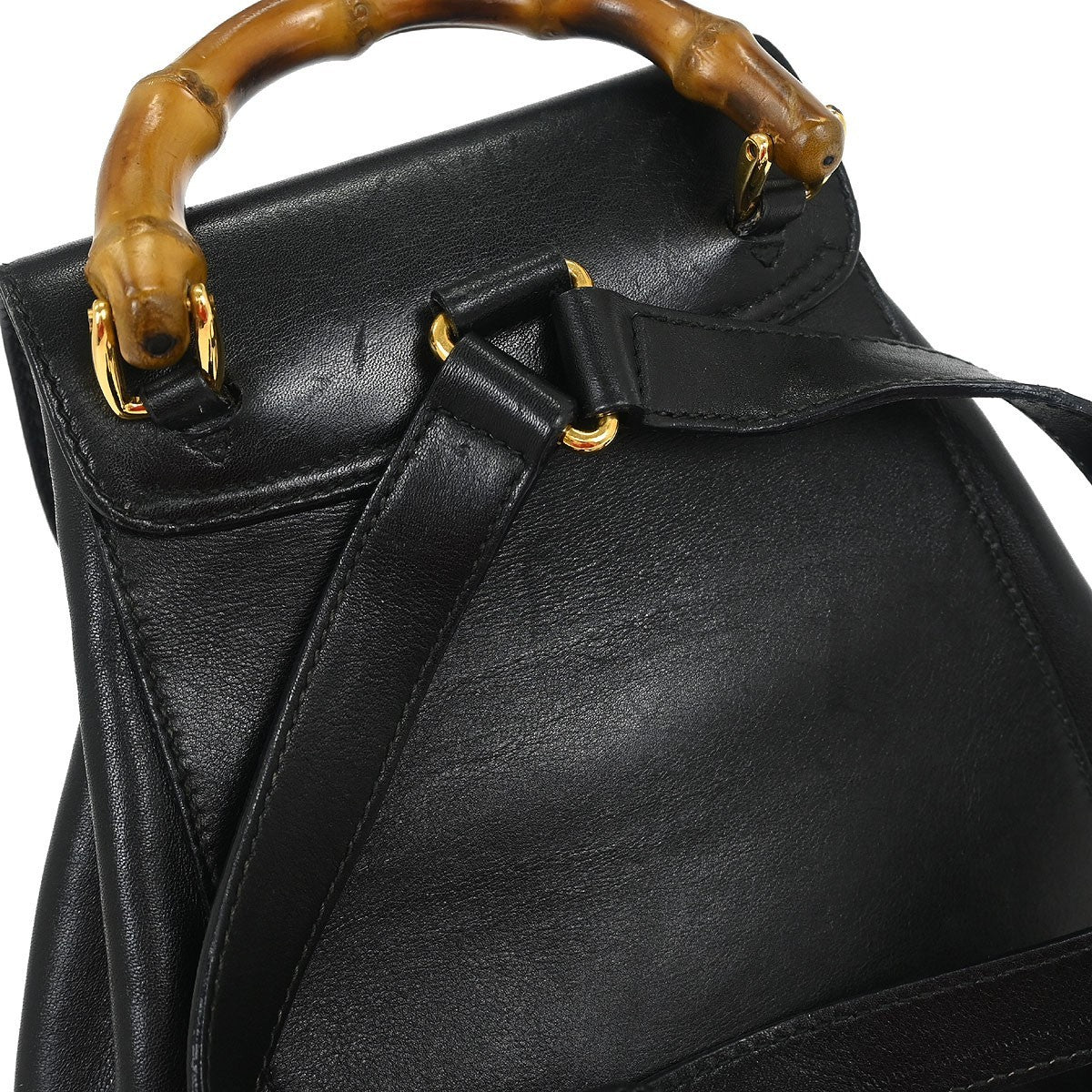 Gucci Vintage Bamboo Backpack Leather Black Leather Backpack Bag (Authentic  )