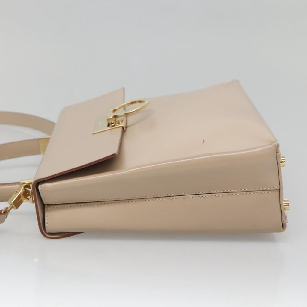 Salvatore Ferragamo Gancini Convertible Top Handle Bag Leather Beige Leather Handbag (Authentic  )