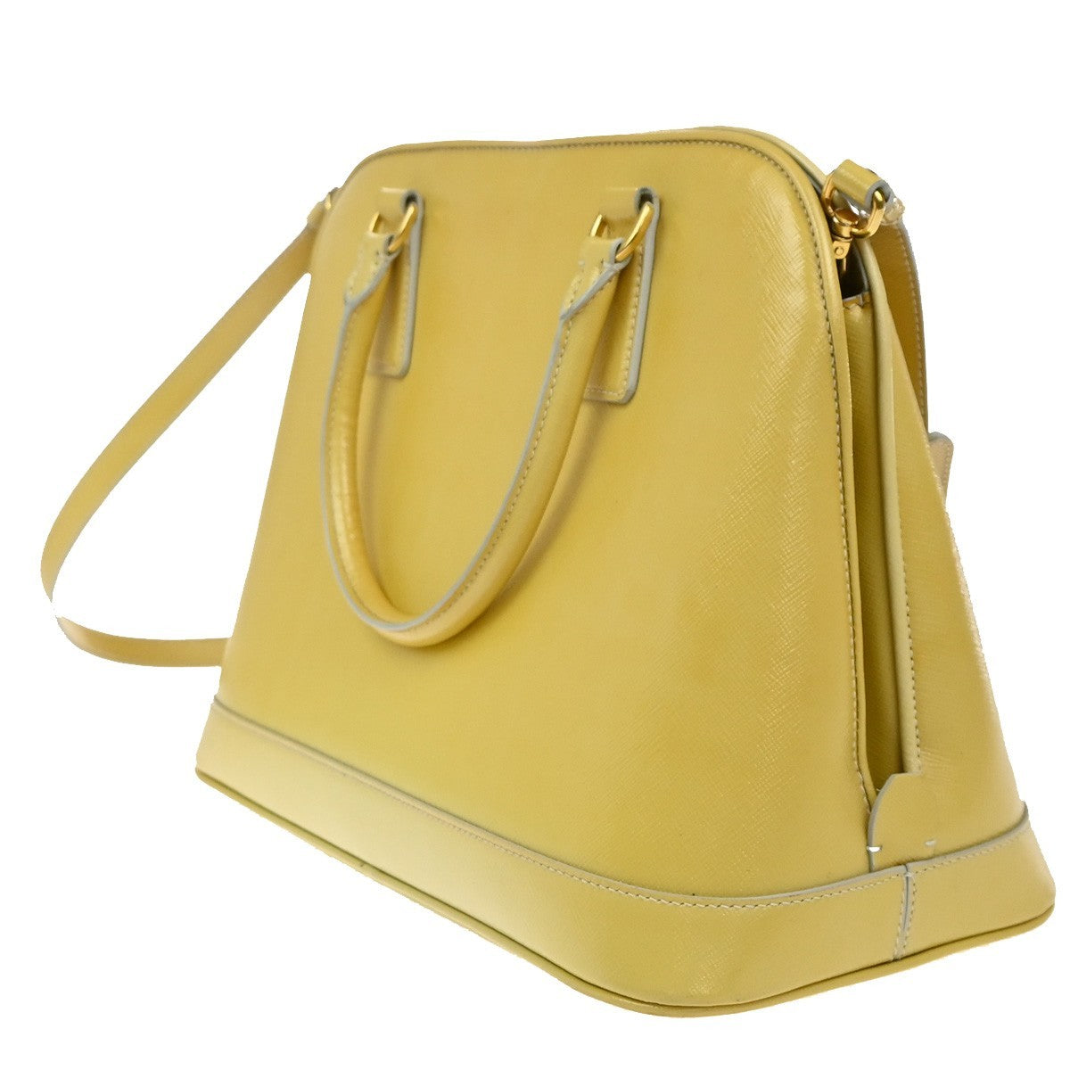 Prada Open Promenade Bag Saffiano Leather Yellow Leather Handbag (Authentic  )