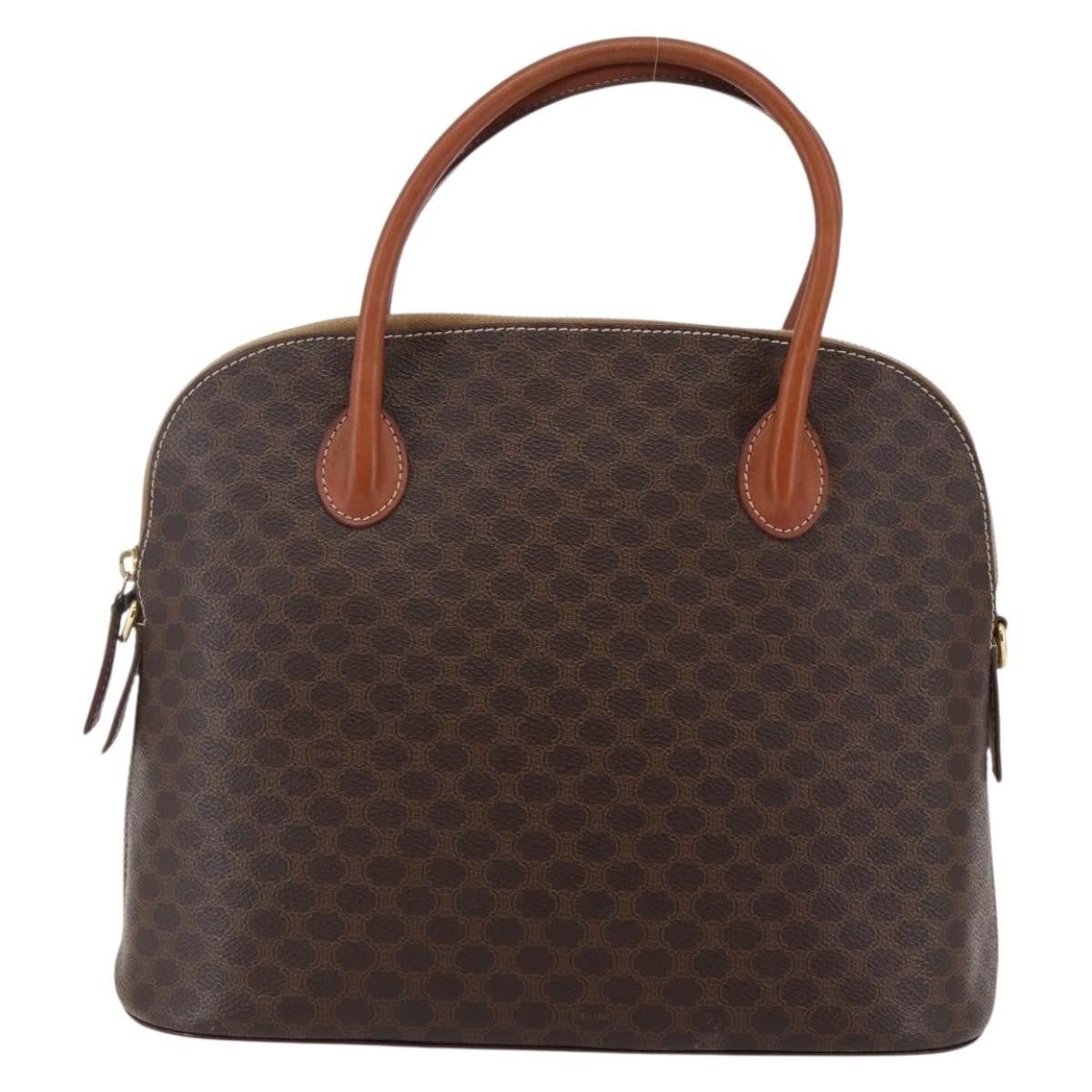 Celine Vintage Macadam Handbag Canvas Brown Canvas Handbag (Authentic  )