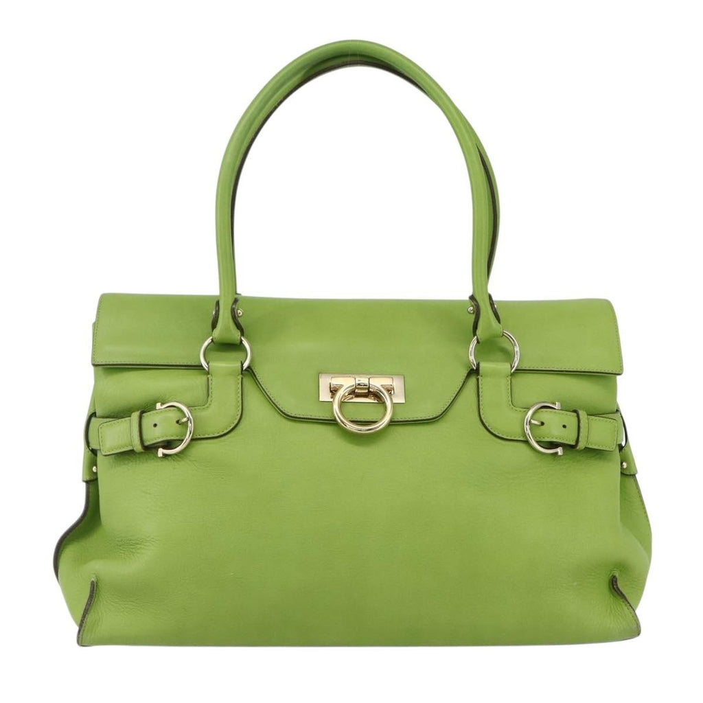 Salvatore Ferragamo Virna Satchel Leather Green Leather Handbag (Authentic  )