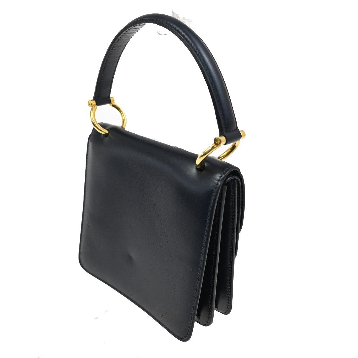 Celine Gancini Handbag Leather Navy Leather Handbag (Authentic  )