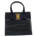 Salvatore Ferragamo Convertible Vara Bow Tote Leather Navy Leather Handbag (Authentic  )