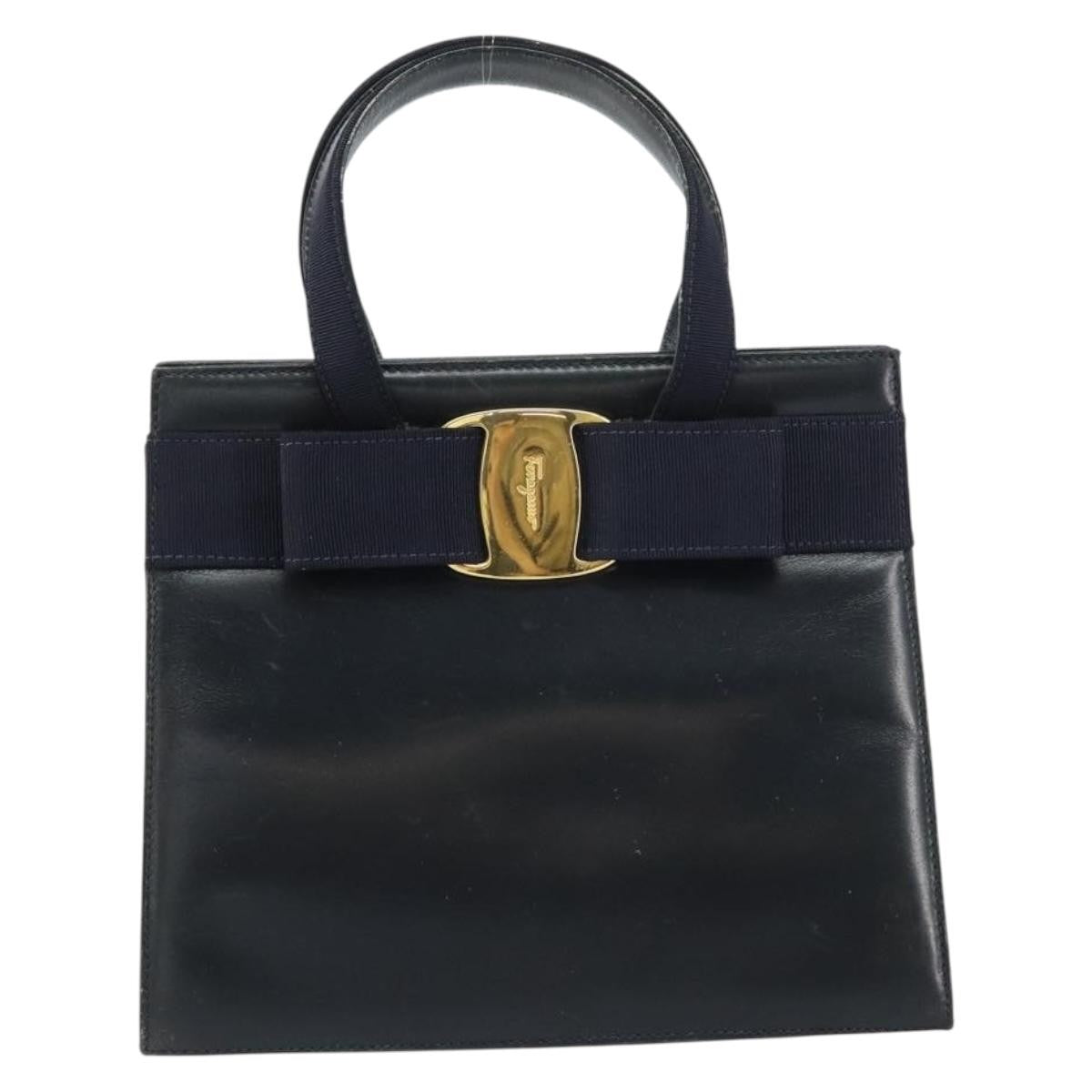 Salvatore Ferragamo Convertible Vara Bow Tote Leather Navy Leather Handbag (Authentic  )