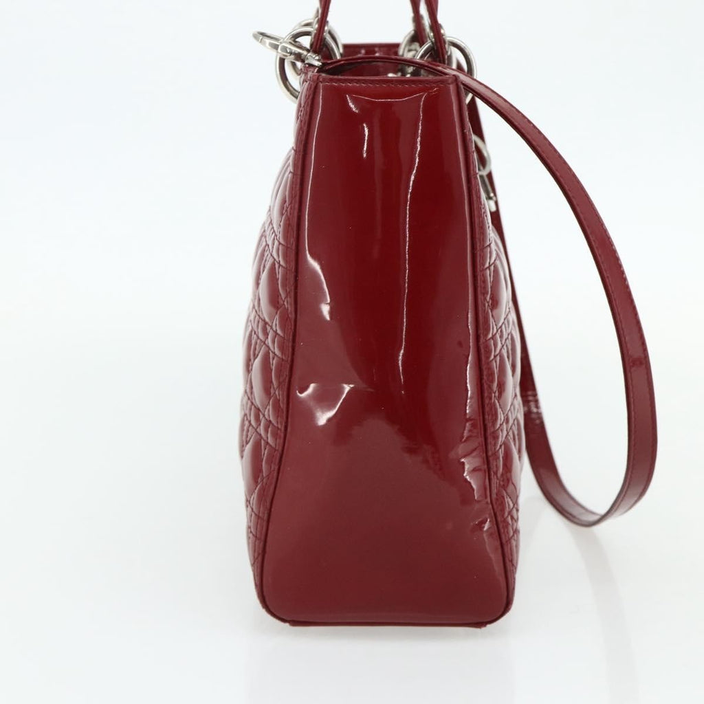 Christian Dior Lady Dior Bag Cannage Quilt Patent Red Patent_Leather Handbag ( )