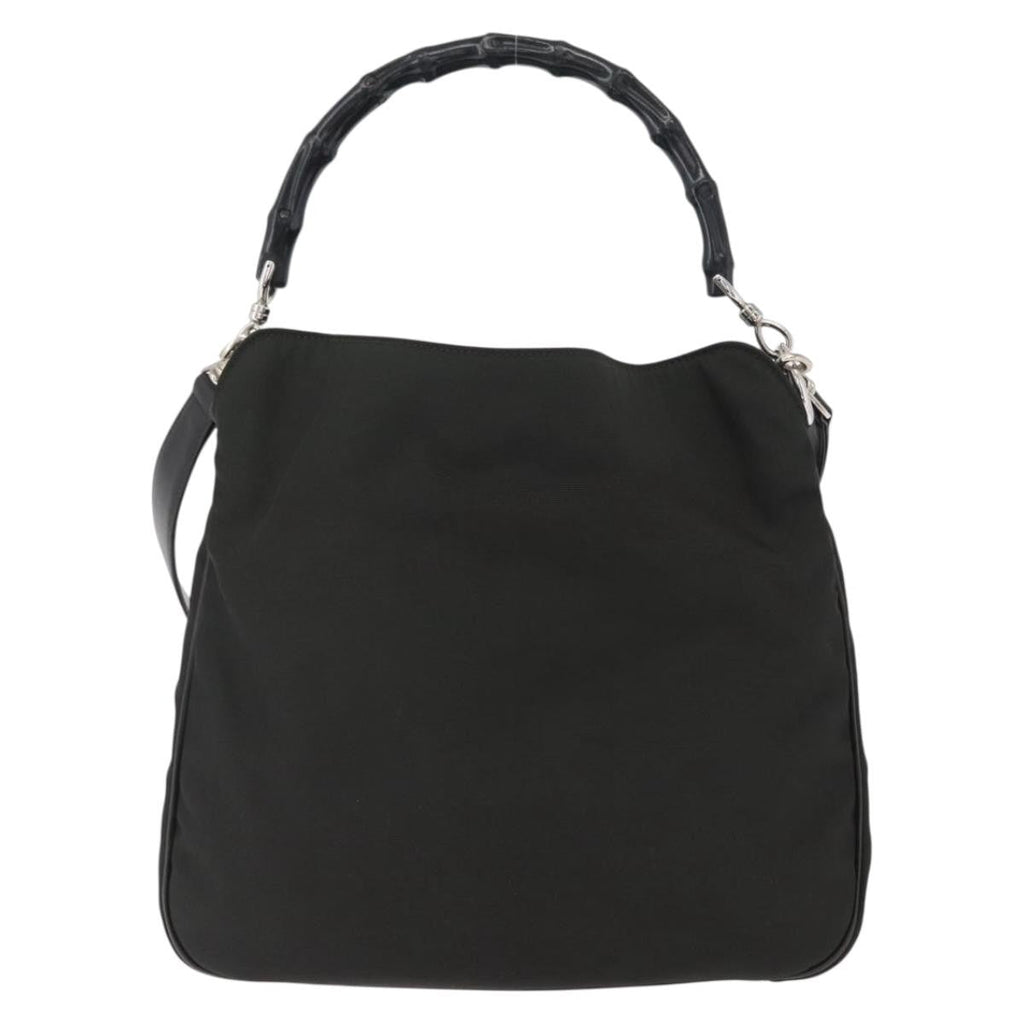 Gucci Vintage Bamboo Handle Bag Nylon Black Nylon Handbag (Authentic  )