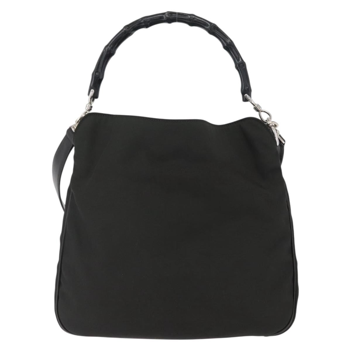 Gucci Vintage Bamboo Handle Bag Nylon Black Nylon Handbag (Authentic  )