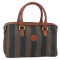 Fendi Vintage Pequin Convertible Boston Bag Coated Canvas Brown Canvas Handbag (Authentic  )