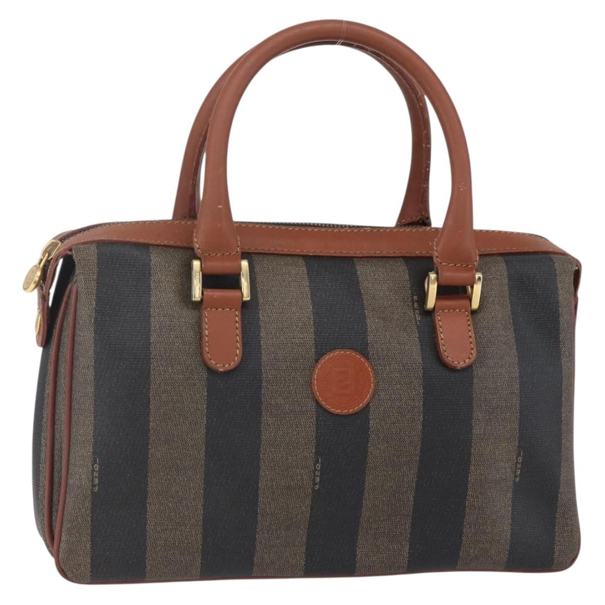 Fendi Vintage Pequin Convertible Boston Bag Coated Canvas Brown Canvas Handbag (Authentic  )