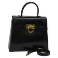 Salvatore Ferragamo Gancini Convertible Top Handle Bag Leather Black Leather Handbag (Authentic  )