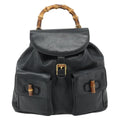 Gucci Vintage Bamboo Backpack Leather Black Leather Backpack Bag (Authentic  )