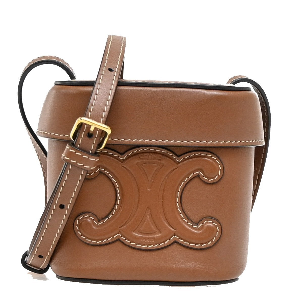 Celine Cuir Triomphe Box Bag Leather Brown Leather Handbag ( )