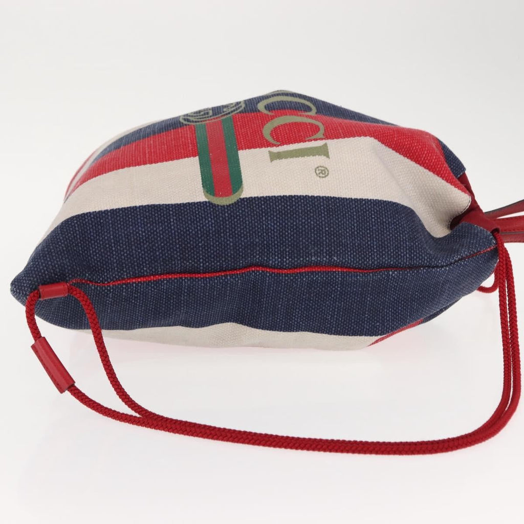 Gucci Logo Drawstring Backpack Striped Canvas Blue Canvas Backpack Bag (Authentic  )