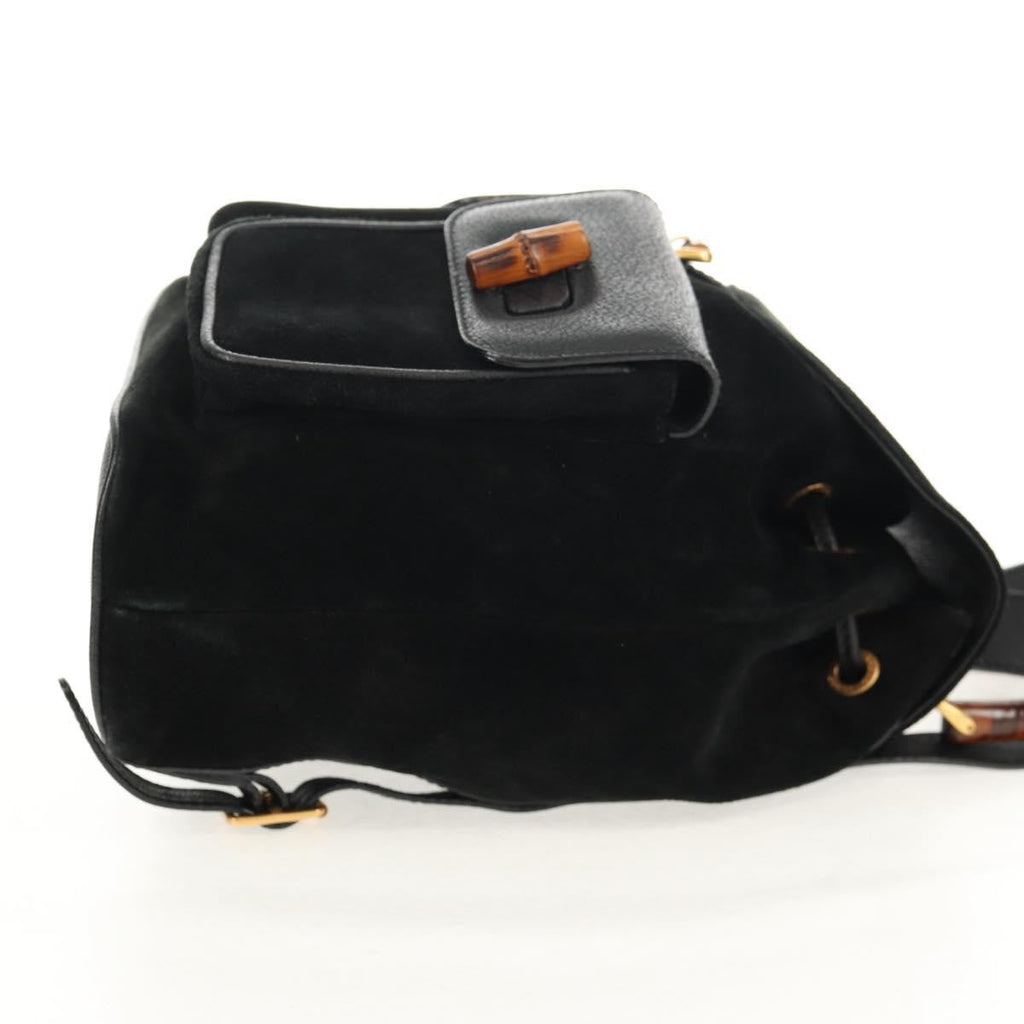 Gucci Vintage Bamboo Backpack Suede Black Suede Backpack Bag (Authentic  )