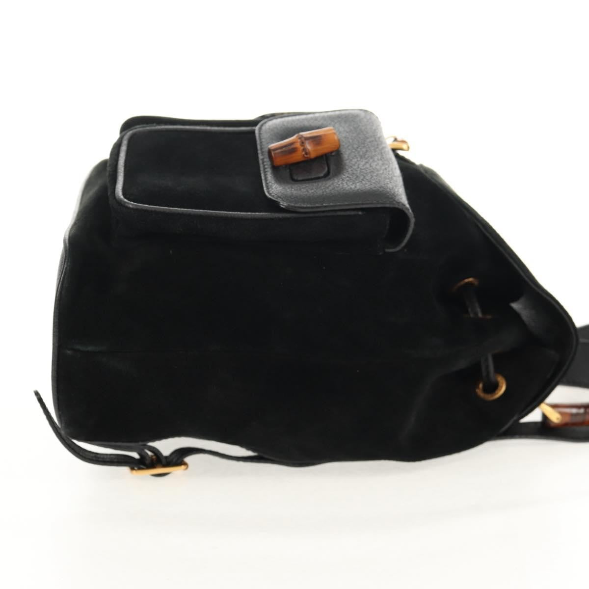 Gucci Vintage Bamboo Backpack Suede Black Suede Backpack Bag (Authentic  )