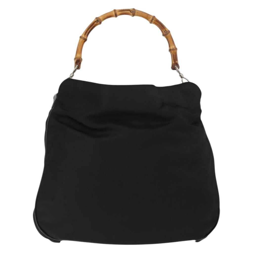 Gucci Vintage Bamboo Handle Bag Nylon Black Nylon Handbag (Authentic  )