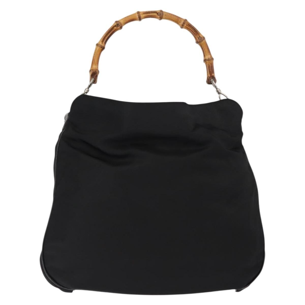 Gucci Vintage Bamboo Handle Bag Nylon Black Nylon Handbag (Authentic  )
