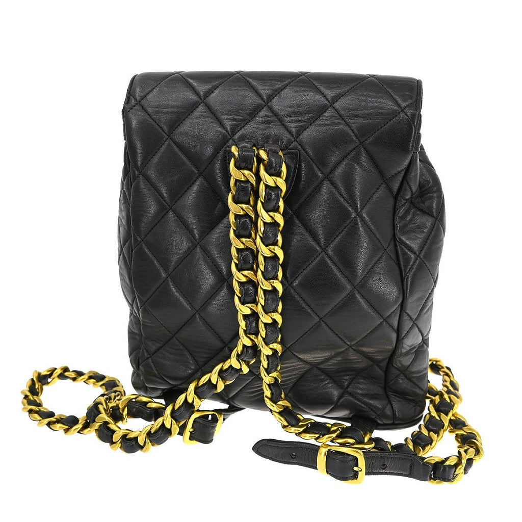 Chanel Duma Drawstring Backpack Quilted Leather Black Leather Backpack Bag (Authentic  )