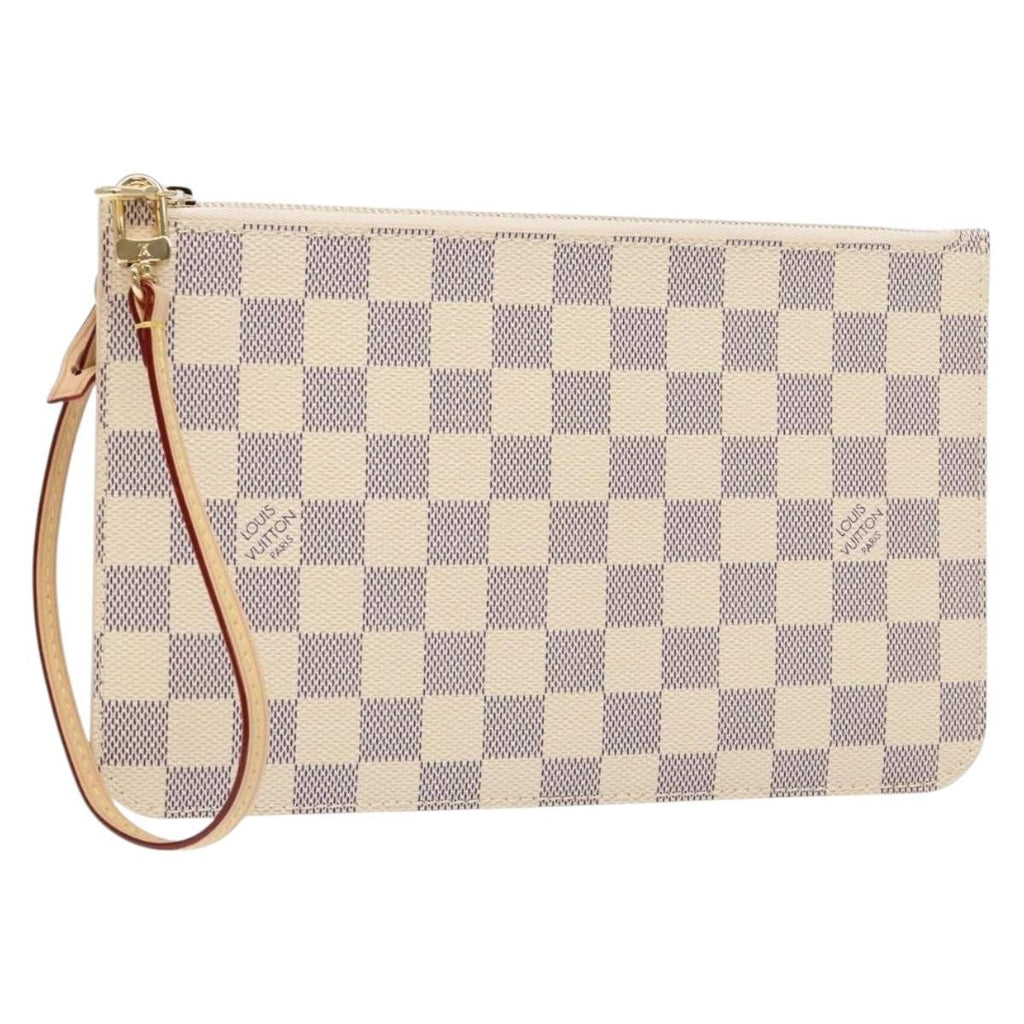 Louis Vuitton Neverfull Pochette Damier White Canvas Bag (Authentic  )