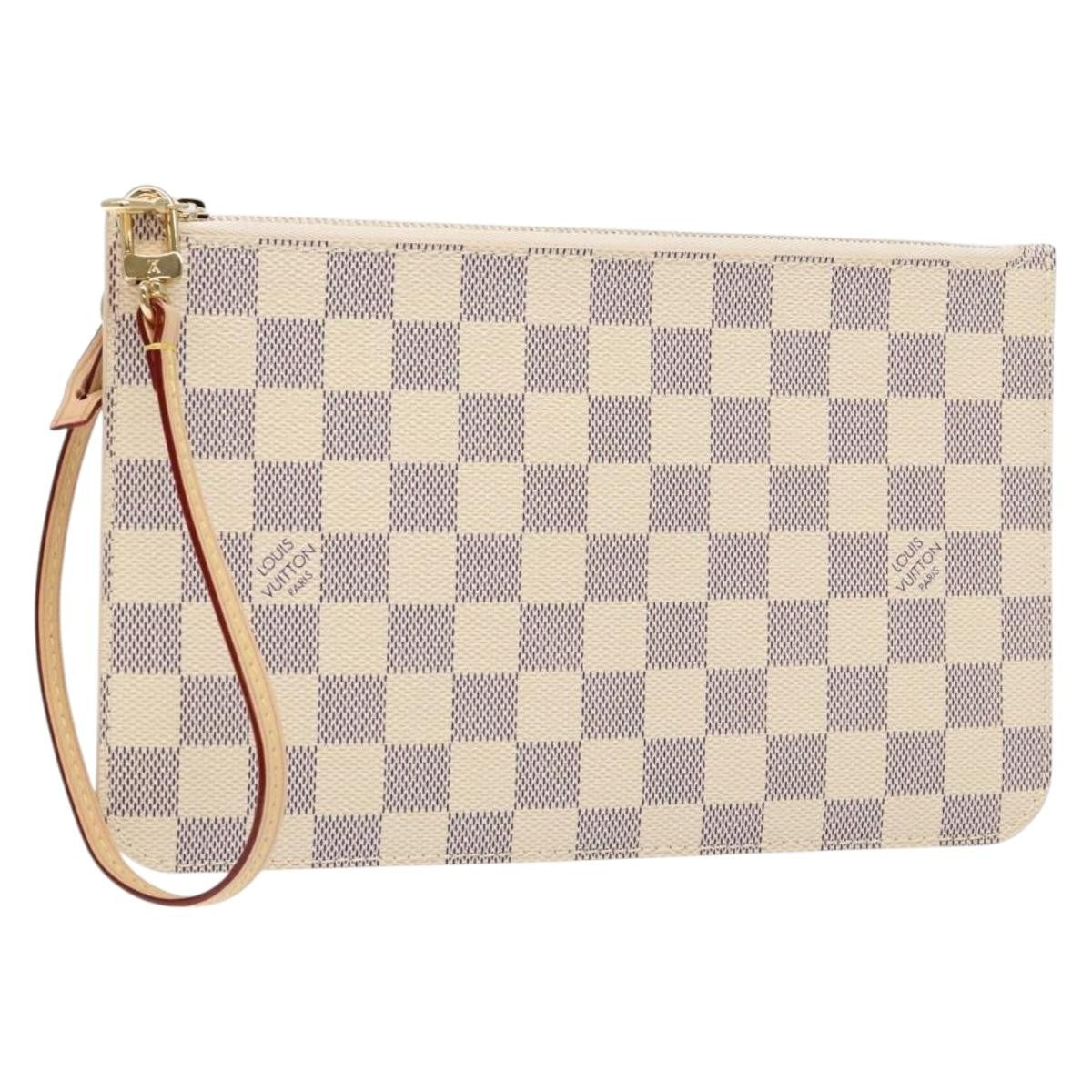 Louis Vuitton Neverfull Pochette Damier White Canvas Bag (Authentic  )