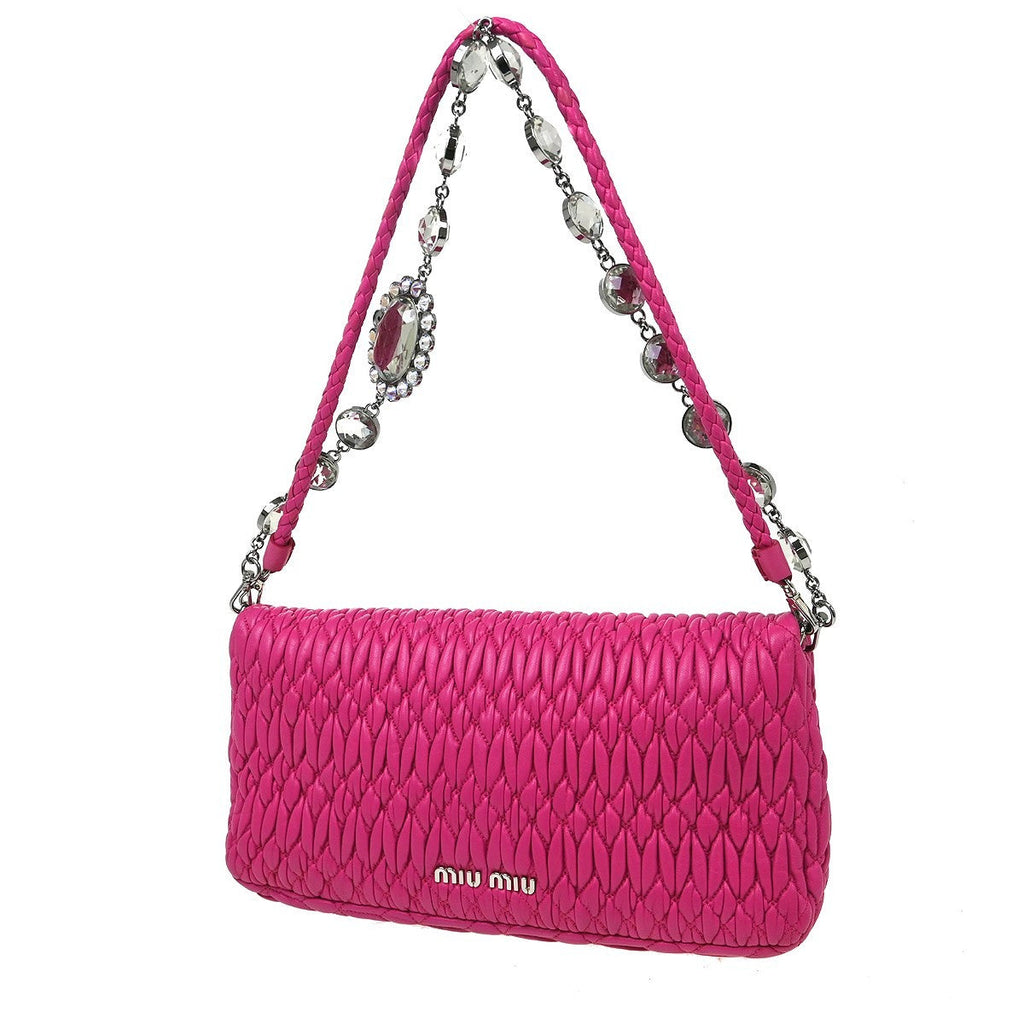 Miu Miu Crystal Clutch Matelasse Leather Pink Leather Handbag ( )
