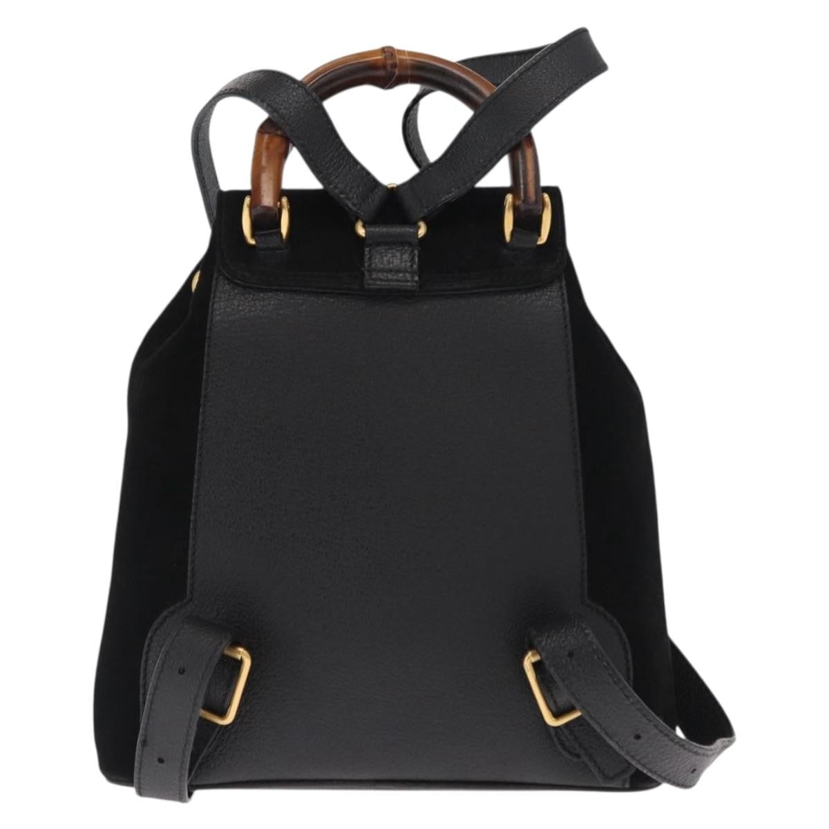 Gucci Vintage Bamboo Backpack Suede Black Suede Backpack Bag (Authentic  )