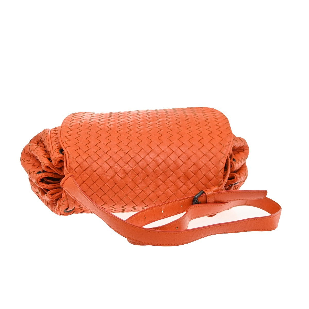 Bottega Veneta Intrecciato Shoulder Bag Leather Orange Leather Handbag ( )
