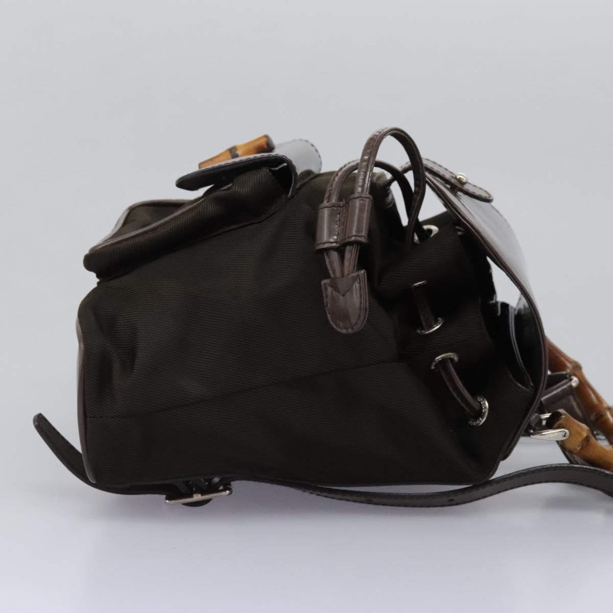 Gucci Vintage Bamboo Backpack Nylon And Patent Leather Brown Nylon Backpack Bag (Authentic  )