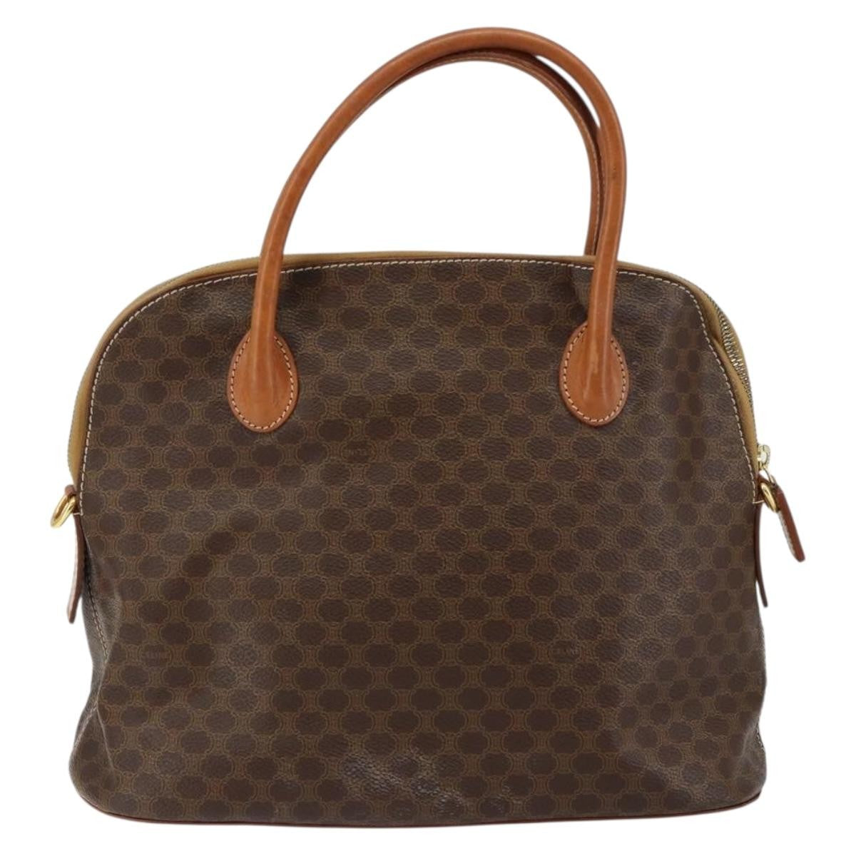 Celine Vintage Macadam Handbag Macadam Brown Canvas Bag (Authentic  )