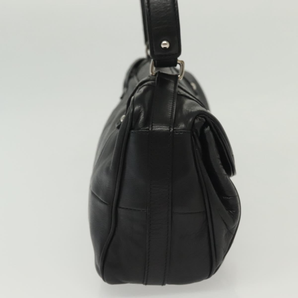 Salvatore Ferragamo Gancini Handbag Leather Black Leather Handbag (Authentic  )