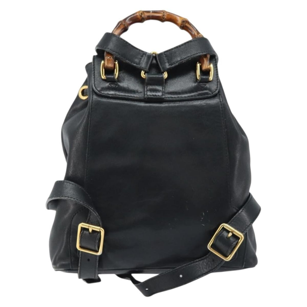 Gucci Vintage Bamboo Backpack Leather Black Leather Backpack Bag (Authentic  )