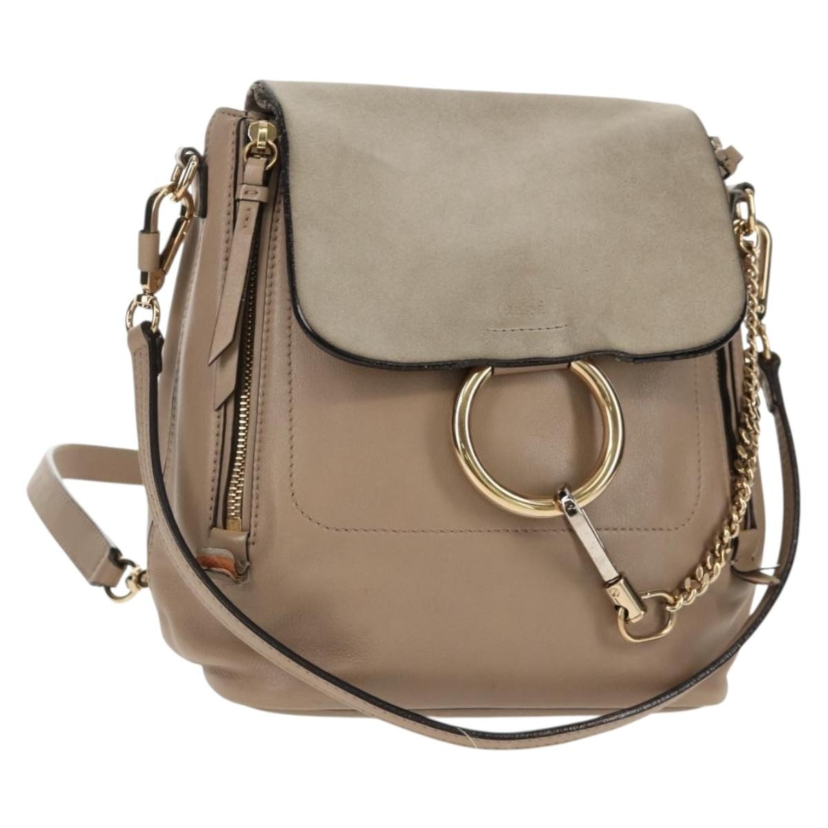 Chloe Faye Backpack Leather And Suede Beige Suede Backpack Bag (Authentic  )