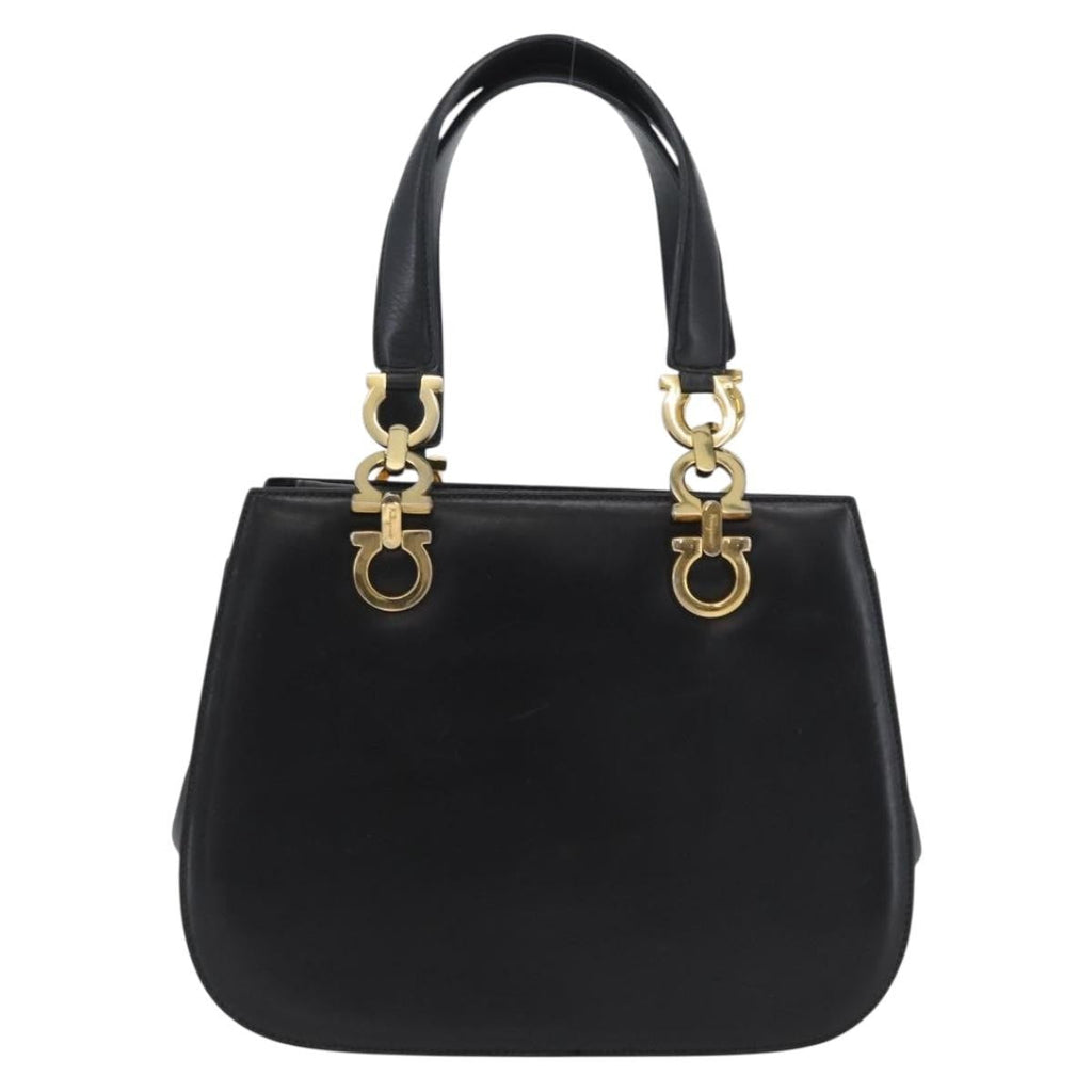 Salvatore Ferragamo Gancini Handbag Leather Black Leather Handbag (Authentic  )