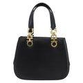 Salvatore Ferragamo Gancini Handbag Leather Black Leather Handbag (Authentic  )