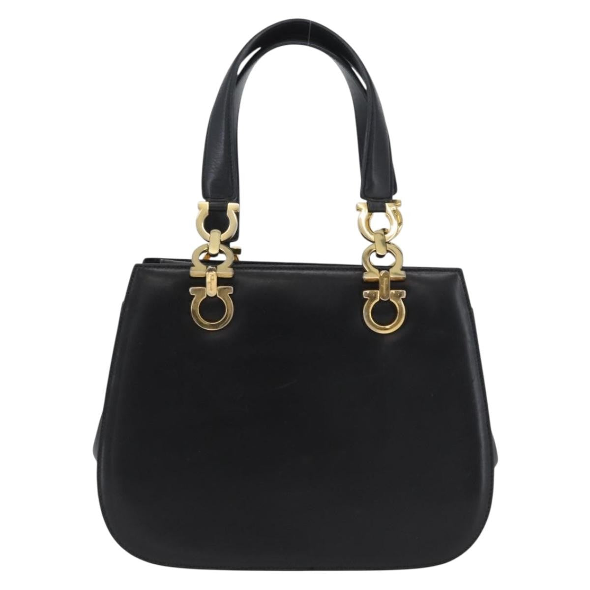Salvatore Ferragamo Gancini Handbag Leather Black Leather Handbag (Authentic  )