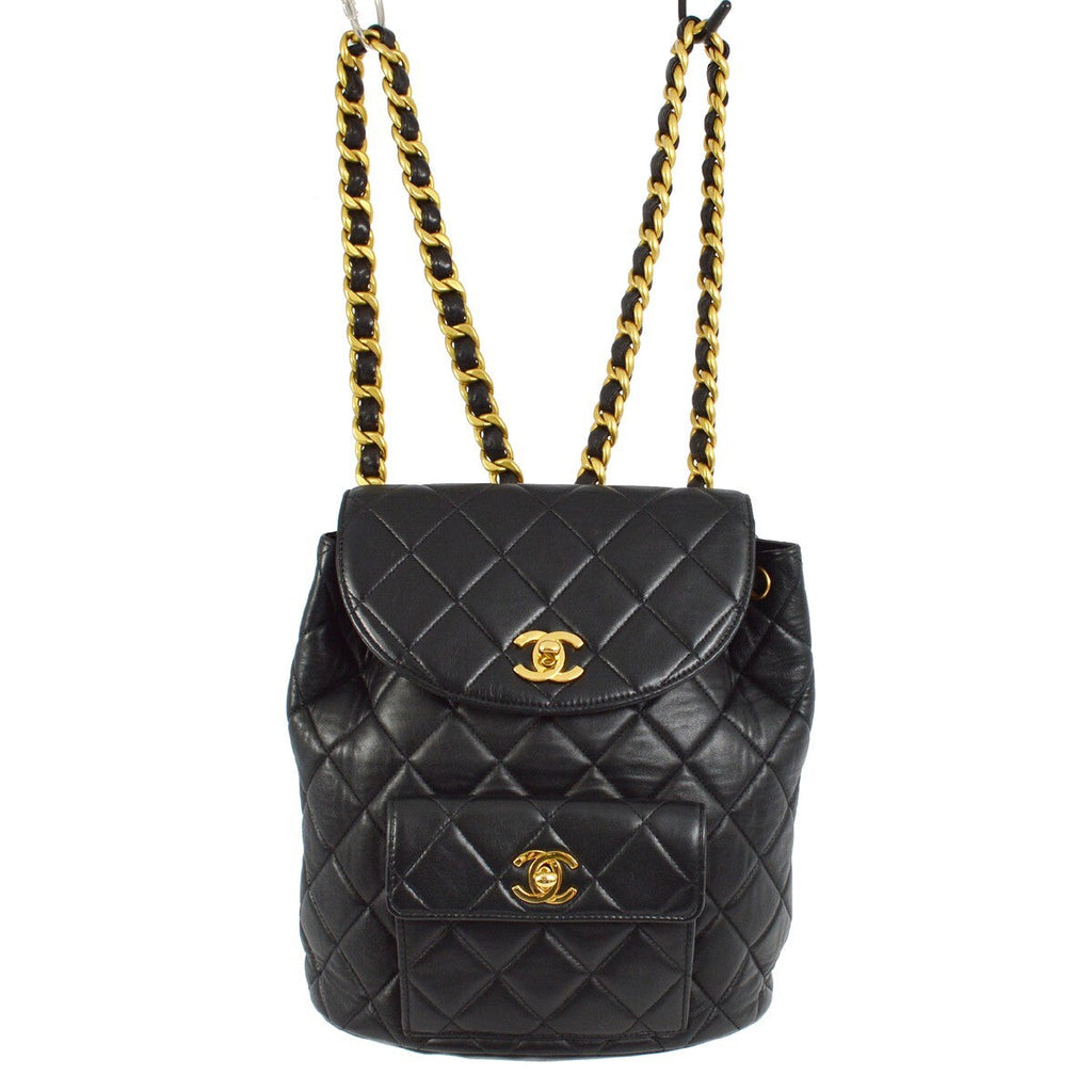 Chanel Duma Drawstring Backpack Quilted Leather Black Leather Backpack Bag (Authentic  )