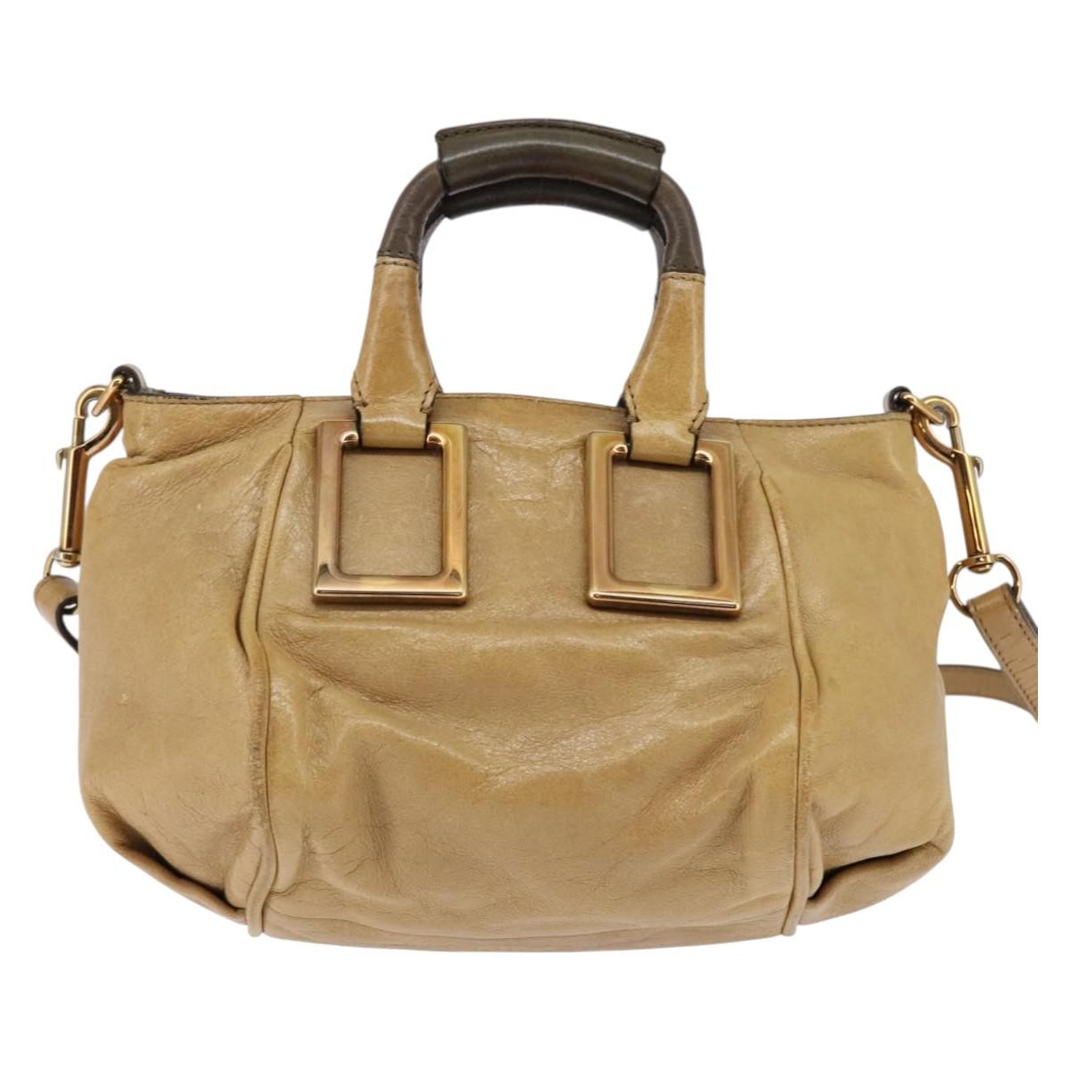 Chloe Ethel Handbag Leather Beige Leather Handbag (Authentic  )