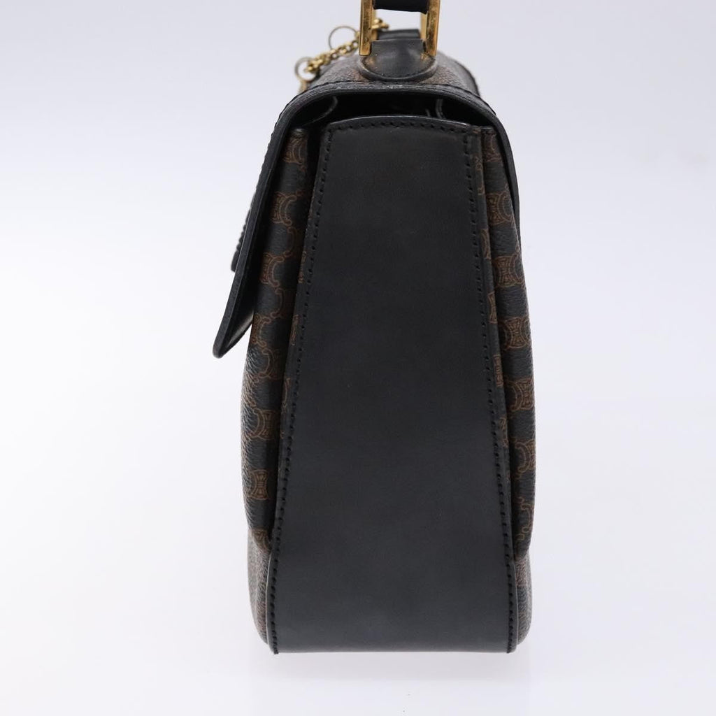 Celine Vintage Convertible Top Handle Bag Macadam Coated Canvas Black Canvas Handbag (Authentic  )