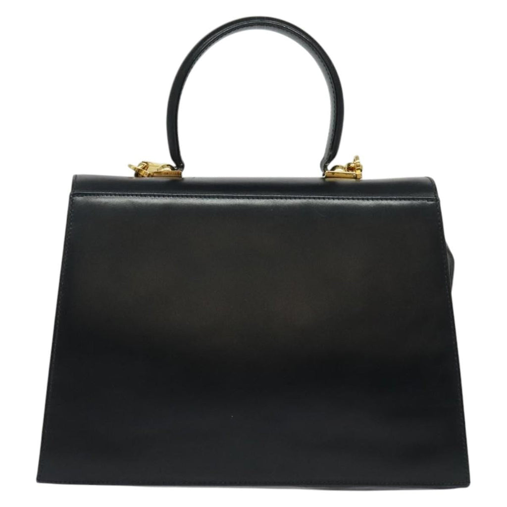 Salvatore Ferragamo Gancini Convertible Top Handle Bag Leather Black Leather Handbag (Authentic  )