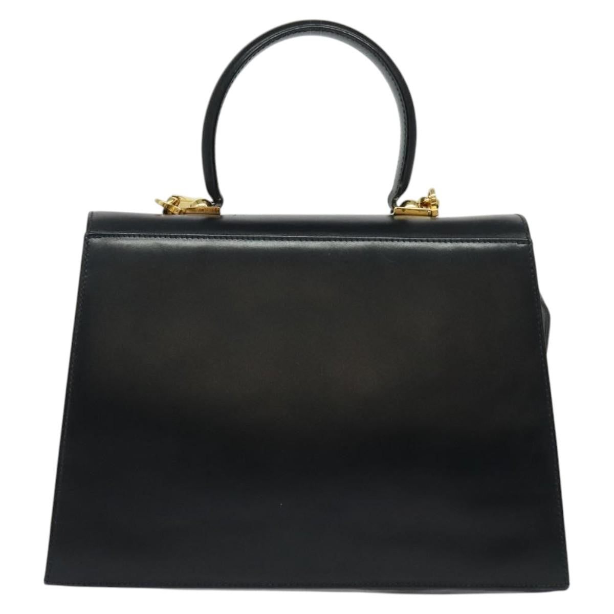 Salvatore Ferragamo Gancini Convertible Top Handle Bag Leather Black Leather Handbag (Authentic  )