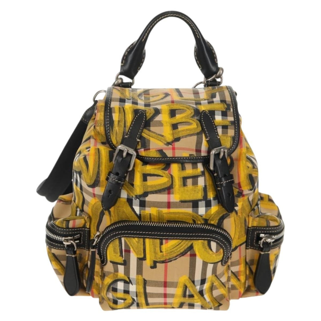 Burberry Graffiti Rucksack Backpack Vintage Check Canvas Beige Canvas Backpack Bag (Authentic  )